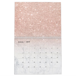 Stijlvol roos goud glitter ombre witte marmer kalender