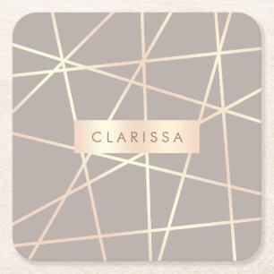 Stijlvol  roos goud & grijze geometrie kartonnen onderzetters