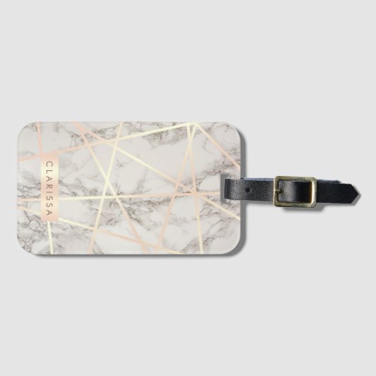 Stijlvol  roos goud & witte marmer bagagelabel (Voorkant (horizontaal))