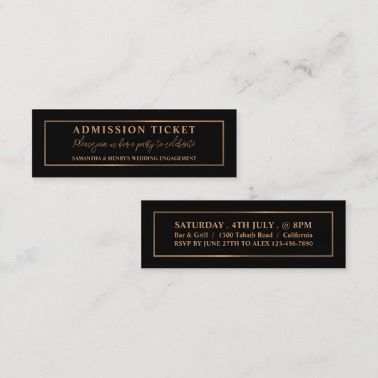 Stijlvol Roos Goud & Zwart, Toegangskaart Mini Visitekaartje (Voorkant / Achterkant)