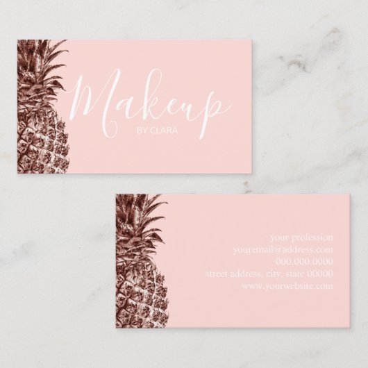 Stijlvol  roos gouden anananas make-up kunstenaar visitekaartje (Voorkant / Achterkant)