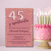 Stijlvol Roos Gouden Glitter 45e Verjaardag Spaans Kaart