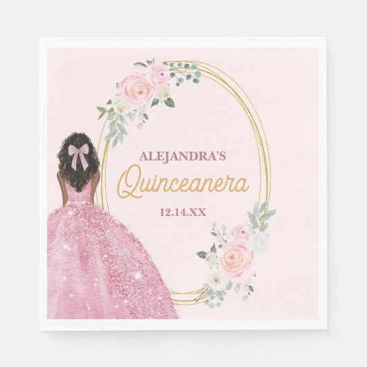 Stijlvol Roos Gouden Waterverf Roos Quinceanera Servet (Voorkant)