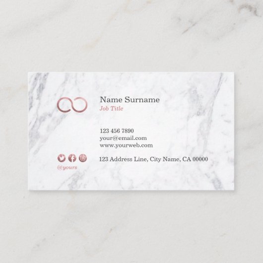Stijlvol Roos met minimalistisch marmer Infinity G Visitekaartje (Achterkant)
