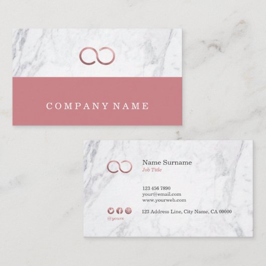 Stijlvol Roos met minimalistisch marmer Infinity G Visitekaartje (Voorkant / Achterkant)