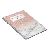 Stijlvol roos roze glitter ombre witte marmer notitieboek (Rechterzijde)