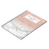 Stijlvol roos roze glitter ombre witte marmer notitieboek (Linkerzijde)