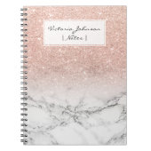 Stijlvol roos roze glitter ombre witte marmer notitieboek (Voorkant)
