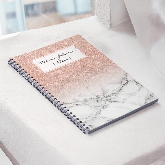 Stijlvol roos roze glitter ombre witte marmer notitieboek