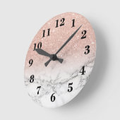 Stijlvol roos roze glitter ombre witte marmer ronde klok (Hoek)