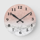 Stijlvol roos roze glitter ombre witte marmer ronde klok (Voorkant)