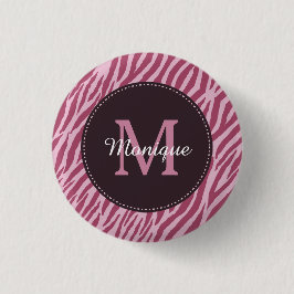 Stijlvol Roos Roze Zebra Afdrukmonogram en naam Ronde Button 3,2 Cm