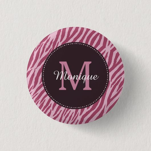 Stijlvol Roos Roze Zebra Afdrukmonogram en naam Ronde Button 3,2 Cm (Voorkant)