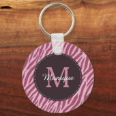 Stijlvol Roos Roze Zebra Afdrukmonogram en naam Sleutelhanger (Voorkant)
