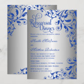 Stijlvol Royal Blue Silver Swirls Rehearsal Dinner Kaart (Voorkant / Achterkant)