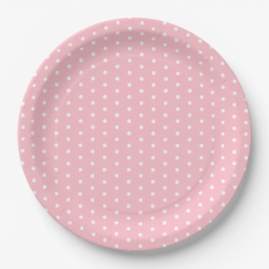 Stijlvol Roze 9" Rond Papier Bord met Witte Stippe (Voorkant)