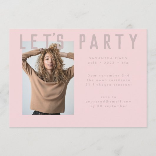 stijlvol roze afstudeerder fotomod Partij Kaart (Voorkant)