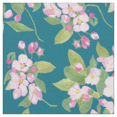 Stijlvol roze Apple Blossom Pattern op Moody Blue Stof (Close Up)