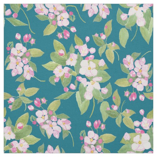 Stijlvol roze Apple Blossom Pattern op Moody Blue Stof (Swatch)
