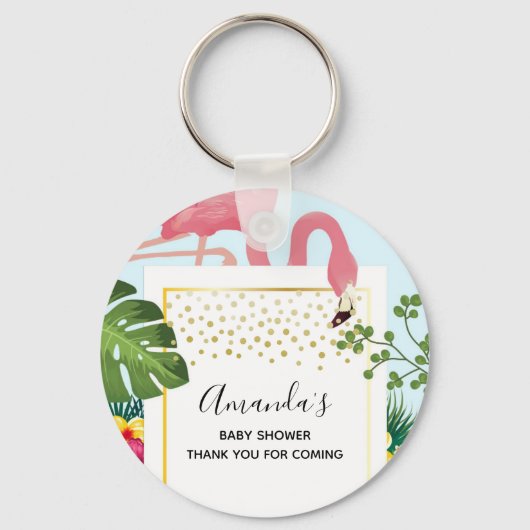 Stijlvol roze Baby shower Flamingo Sleutelhanger (Voorkant)