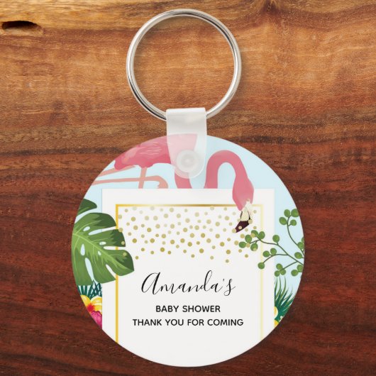 Stijlvol roze Baby shower Flamingo Sleutelhanger (Voorkant)