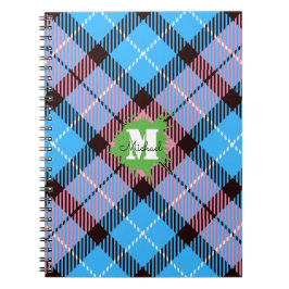 Stijlvol roze blauw Tartan Aangepast monogram scri Notitieboek