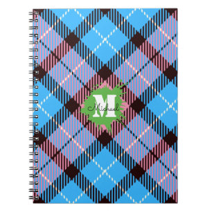 Stijlvol roze blauw Tartan Aangepast monogram scri Notitieboek