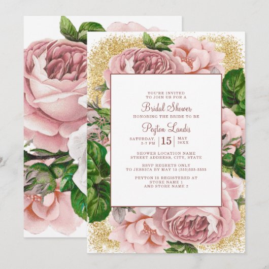 Stijlvol roze bloemen Gold Glitter Vrijgezellenfee Kaart (Voorkant / Achterkant)