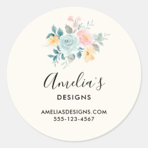 Stijlvol Roze & Blue Flower Bouquet Business Ronde Sticker