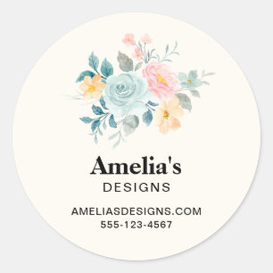 Stijlvol Roze & Blue Flower Bouquet Business Ronde Sticker