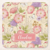 Stijlvol roze botanische bloemmotief kartonnen onderzetters (Voorkant)