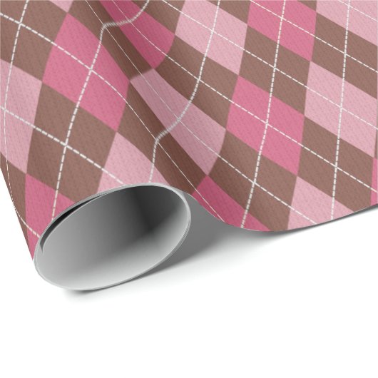 Stijlvol roze / bruin kunstgalant Diamond Classic  Cadeaupapier (Rol Hoek)