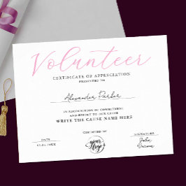 Stijlvol Roze Certificaat van Waardering voor Vrij Poster
