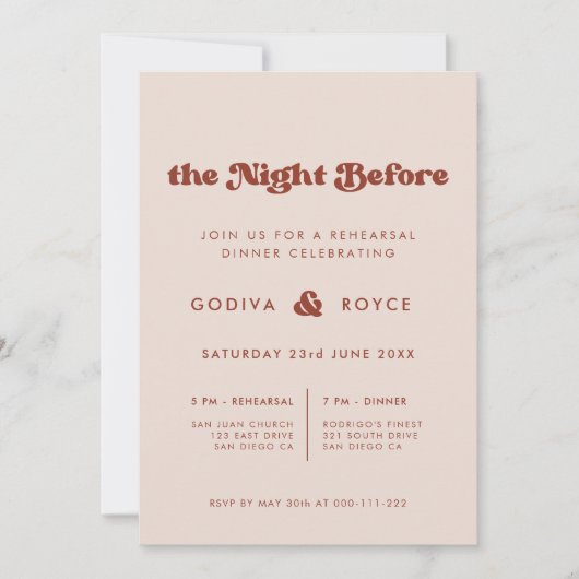 Stijlvol Roze De avond voor bruiloft repetitie Kaart (Voorkant)