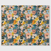 Stijlvol roze en blauw Abstract bloemmotief Cadeaupapier (Vlak)