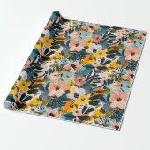 Stijlvol roze en blauw Abstract bloemmotief Cadeaupapier (Uitgerold)