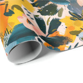 Stijlvol roze en blauw Abstract bloemmotief Cadeaupapier (Rol Hoek)