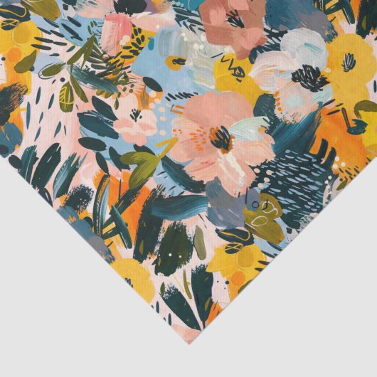 Stijlvol roze en blauw Abstract bloemmotief Tissuepapier (Detail)