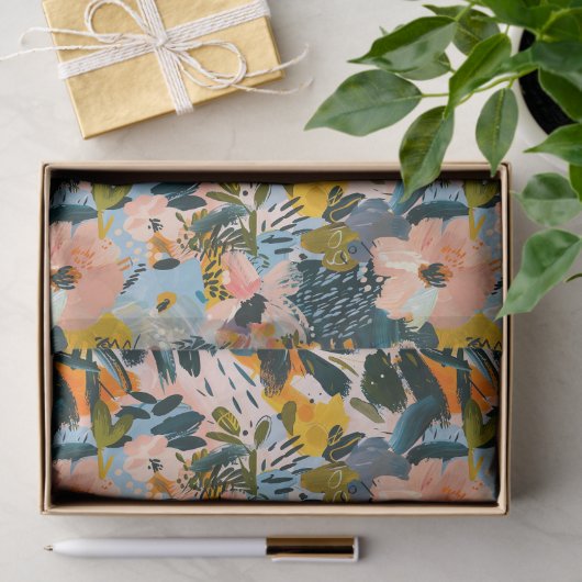 Stijlvol roze en blauw Abstract bloemmotief Tissuepapier (Geschenk)