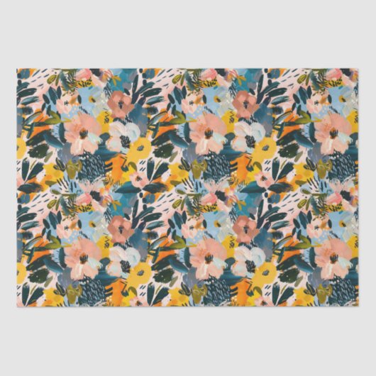 Stijlvol roze en blauw Abstract bloemmotief Tissuepapier (Voorkant)