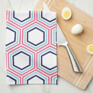 Stijlvol roze en blauw geometrisch patroon theedoek