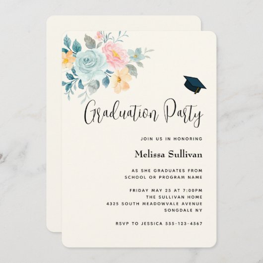 Stijlvol Roze en Blauw Ventilator Afstuderen Bouqu Kaart (Voorkant / Achterkant)