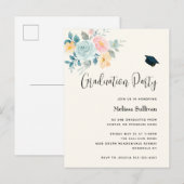 Stijlvol Roze en Blauw Ventilator Afstuderen Bouqu Uitnodiging Briefkaart (Voorkant / Achterkant)