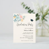 Stijlvol Roze en Blauw Ventilator Afstuderen Bouqu Uitnodiging Briefkaart (Staand voorkant)