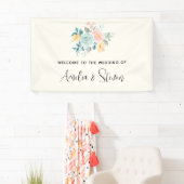 Stijlvol roze en blauw ventilator Bouquet Weddensc Spandoek (Insitu)