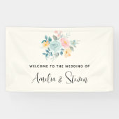 Stijlvol roze en blauw ventilator Bouquet Weddensc Spandoek (Horizontaal)