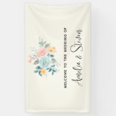 Stijlvol roze en blauw ventilator Bouquet Weddensc Spandoek (Verticaal)