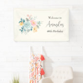 Stijlvol roze en blauwe bloemen - Welkomstwoord Spandoek (Insitu)