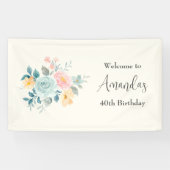 Stijlvol roze en blauwe bloemen - Welkomstwoord Spandoek (Horizontaal)