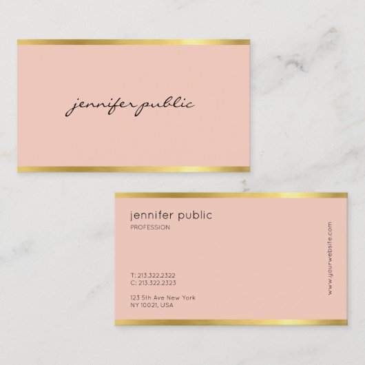 Stijlvol roze en goudkleurige, moderne goudprijs visitekaartje (Voorkant / Achterkant)